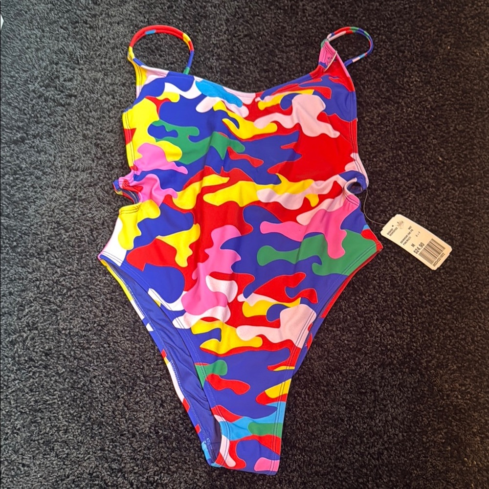 Forever 21 Red and Pink One Piece Swimsuit High-Cut